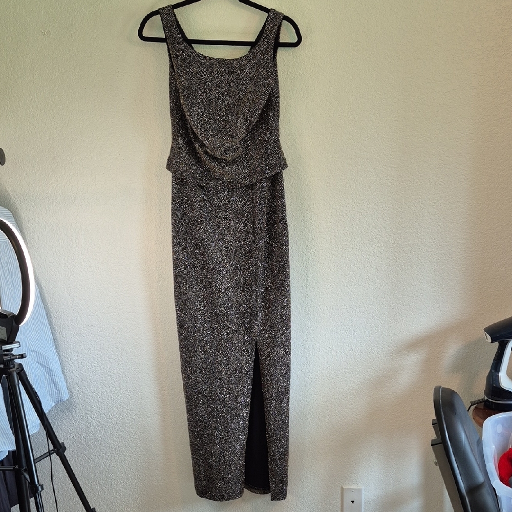 EYE CATCHING Paula Z Los Angeles Sleeveless Black Silver Gold SPARKLE Dress Sz 6